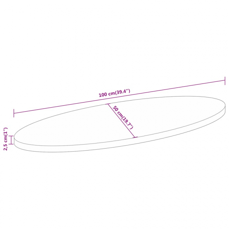 Tischplatte 100x50x2,5 cm Oval Massivholz Mango