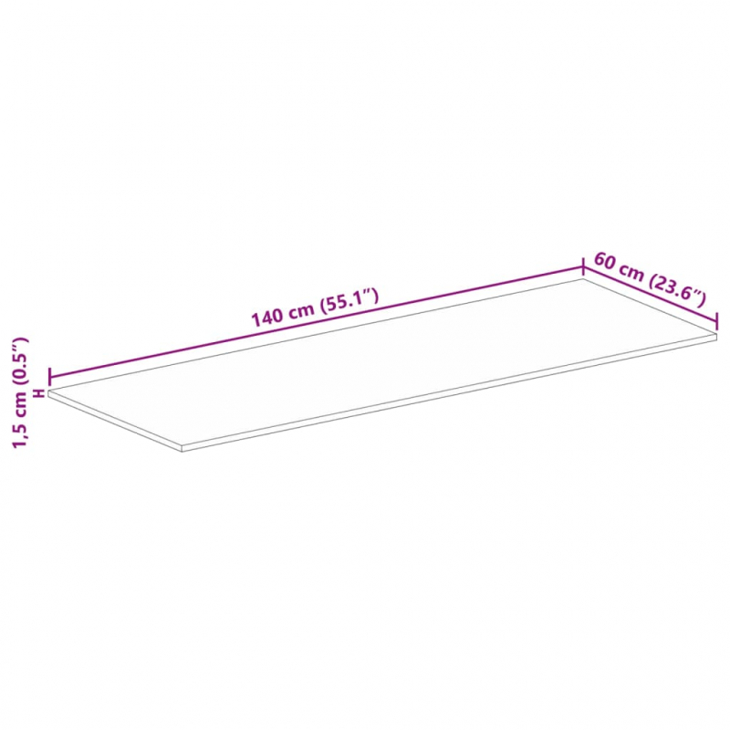 Tischplatte 140x60x1,5 cm Rechteckig Raues Massivholz Mango