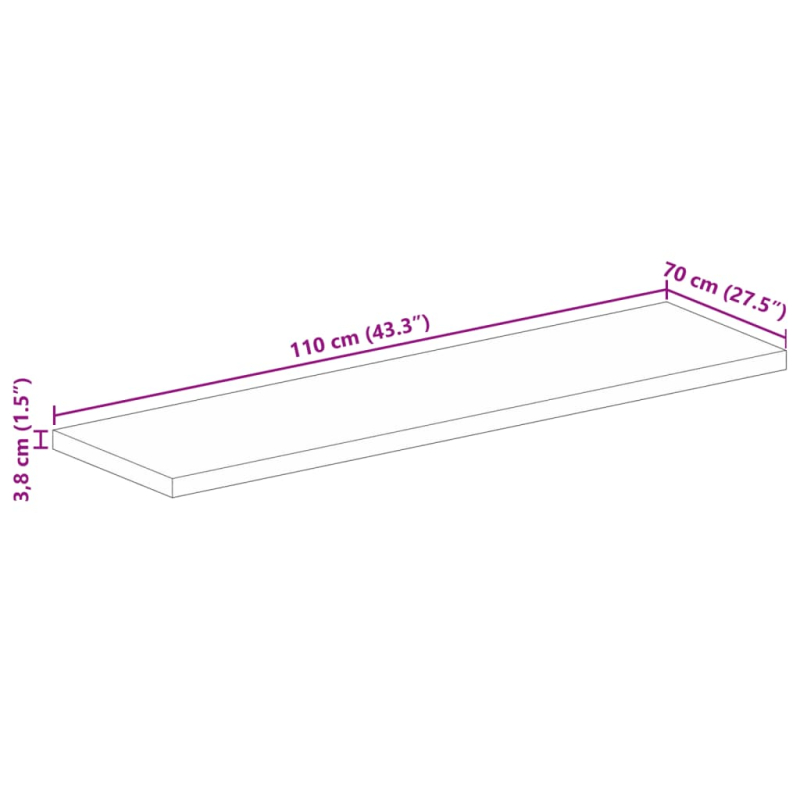 Tischplatte 110x70x3,8 cm Rechteckig Raues Massivholz Mango