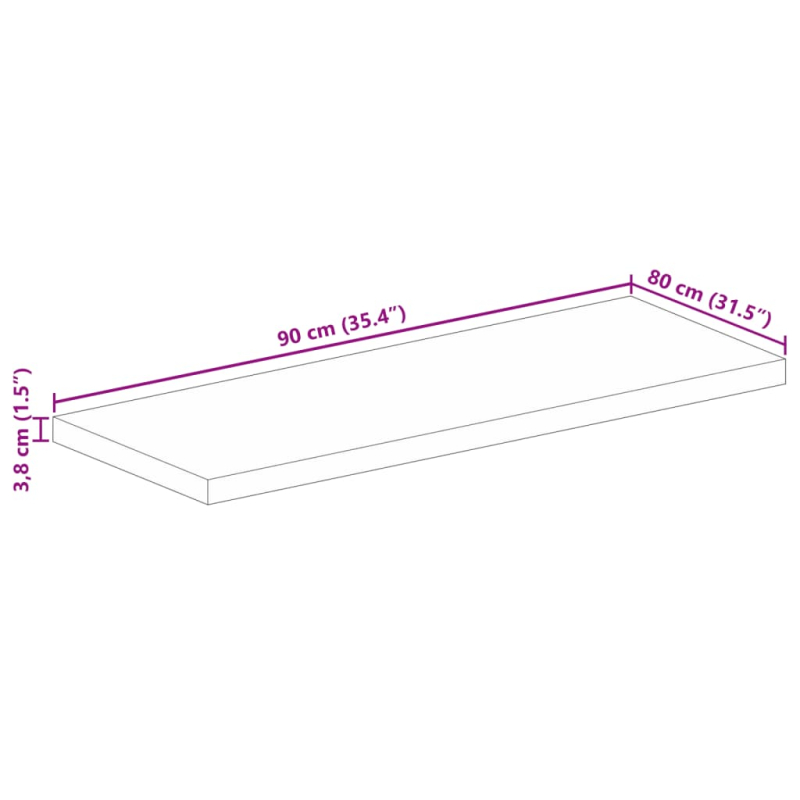 Tischplatte 90x80x3,8 cm Rechteckig Raues Massivholz Mango