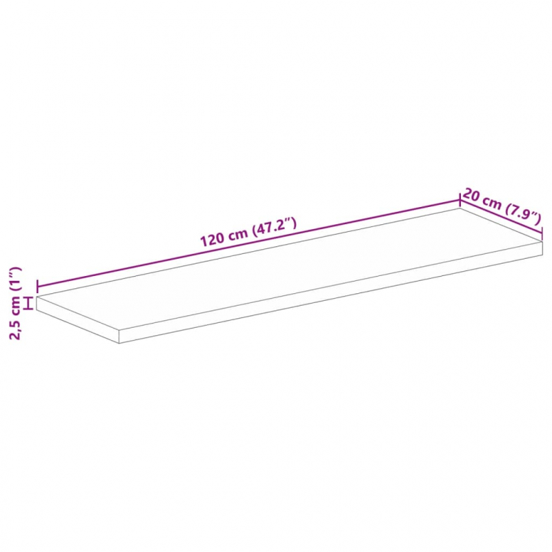 Tischplatte 120x20x2,5 cm Rechteckig Massivholz Mango