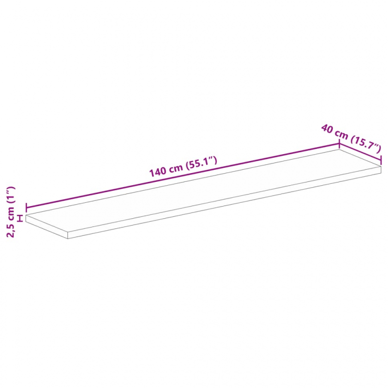 Tischplatte 140x40x2,5 cm Rechteckig Massivholz Mango