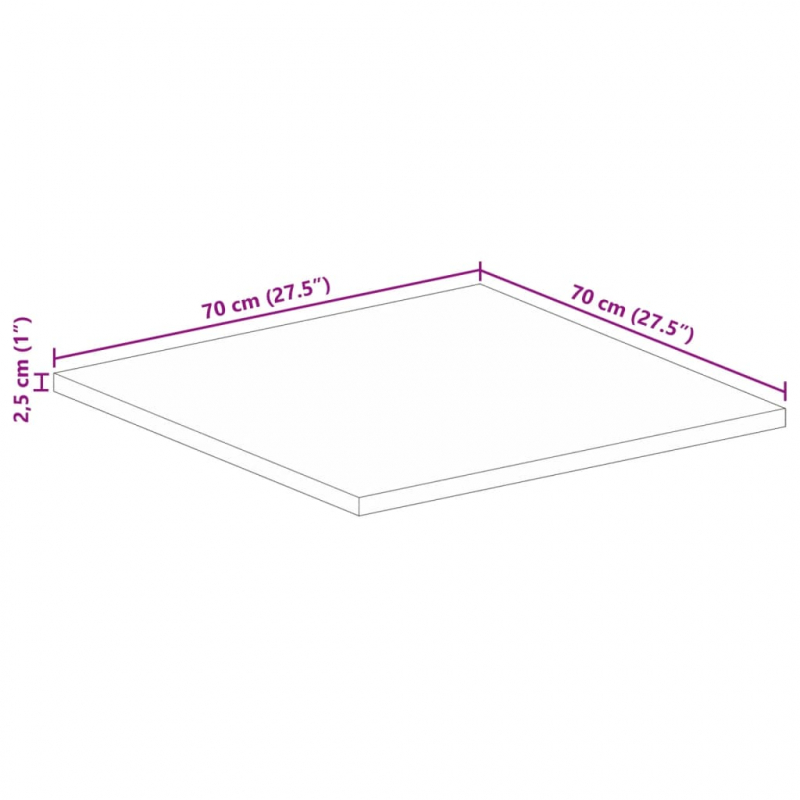Tischplatte 70x70x2,5 cm Quadratisch Massivholz Mango