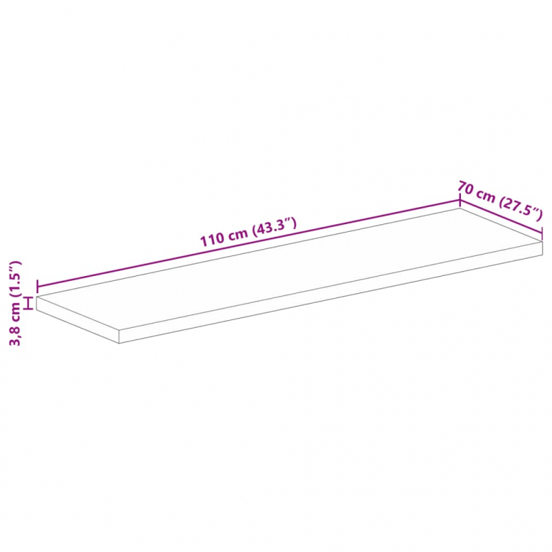 Tischplatte 110x70x3,8 cm Rechteckig Massivholz Mango