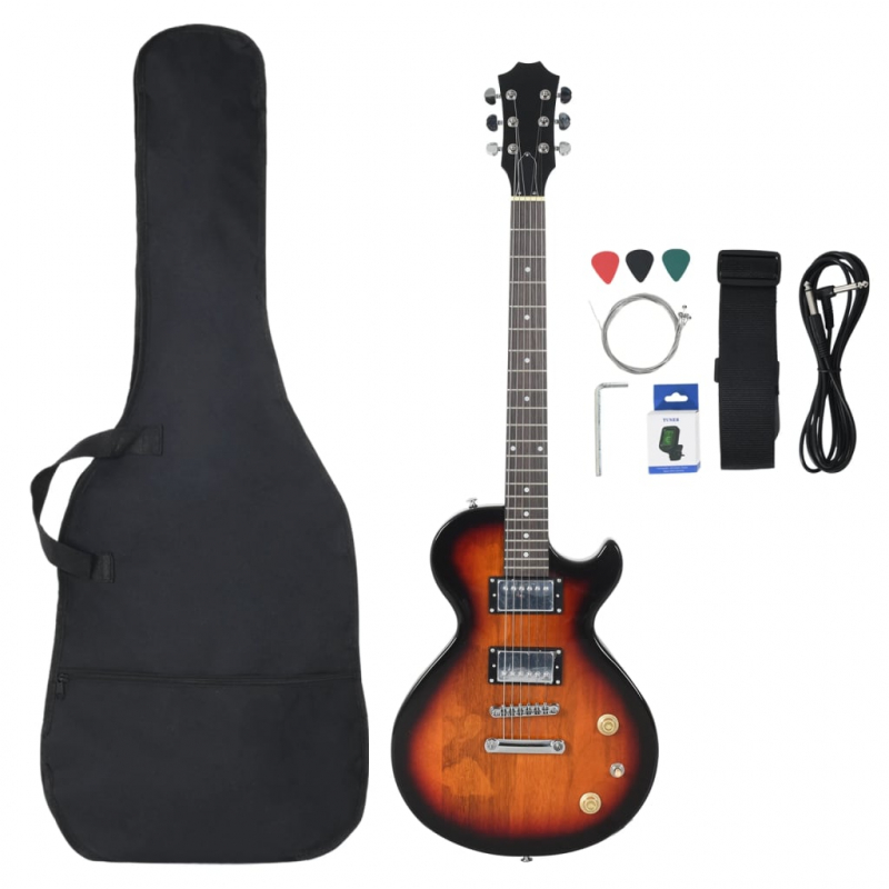 E-Gitarre für Anfänger mit Tasche Braun und Schwarz 4/4 39