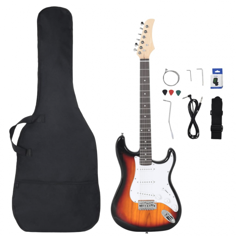 E-Gitarre für Anfänger mit Tasche Braun und Weiß 4/4 39