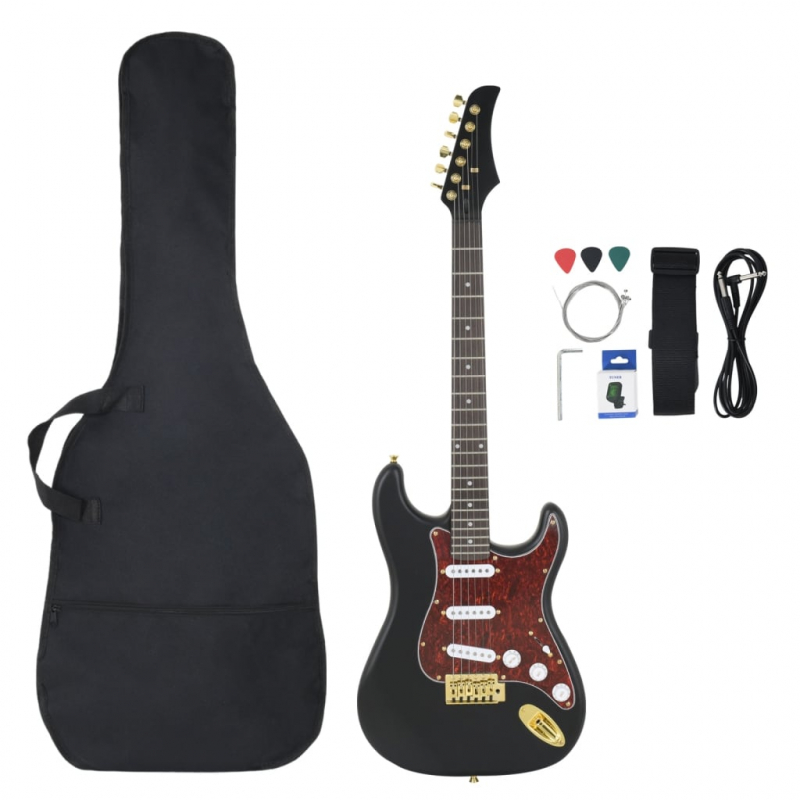 E-Gitarre für Anfänger mit Tasche Schwarz und Gold 4/4 39