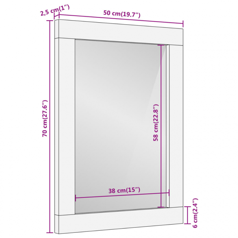 Badspiegel 50x70x2,5 cm Massivholz Mango und Glas