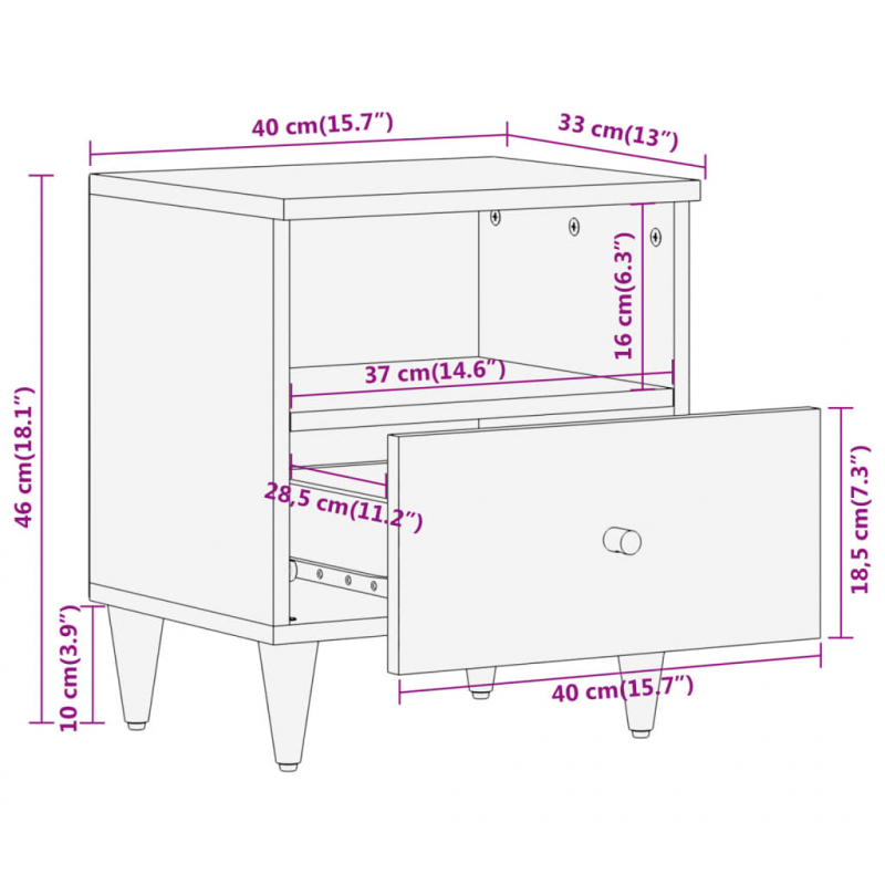 Nachttisch 40x33x46 cm Massivholz Mango