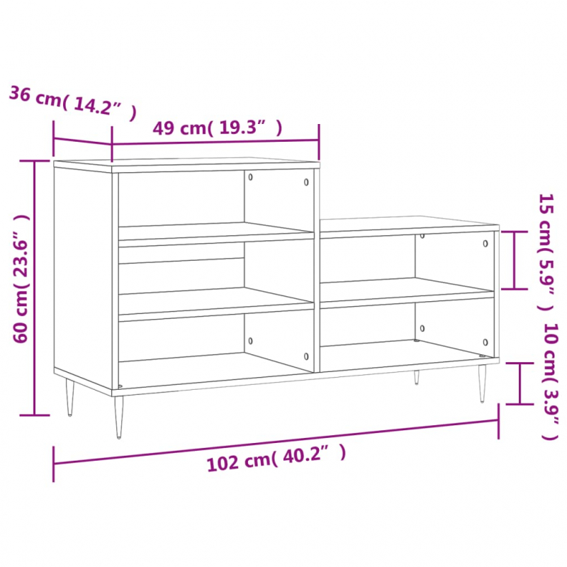 Schuhregal Grau Sonoma 102x36x60 cm Holzwerkstoff