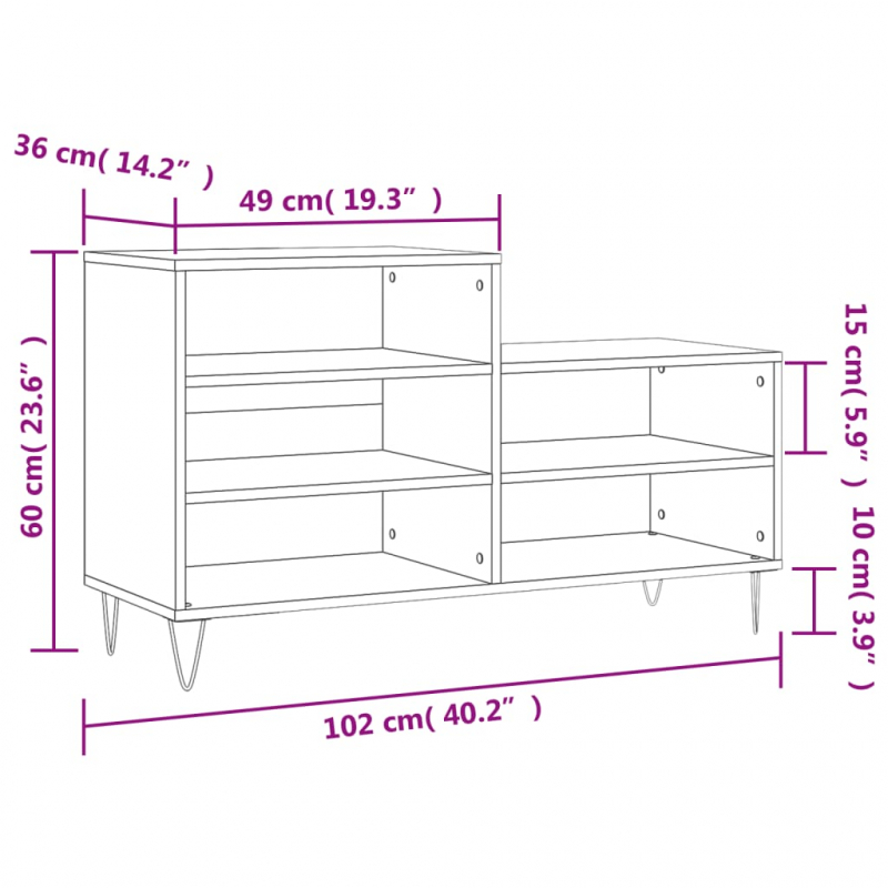 Schuhregal Grau Sonoma 102x36x60 cm Holzwerkstoff