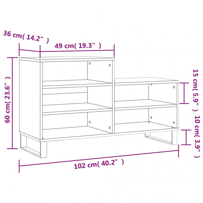 Schuhregal Hochglanz-Weiß 102x36x60 cm Holzwerkstoff