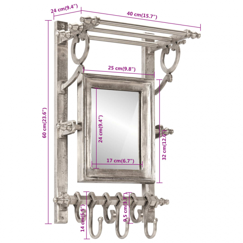 Wandgarderobe mit Kleiderhaken Aluminium