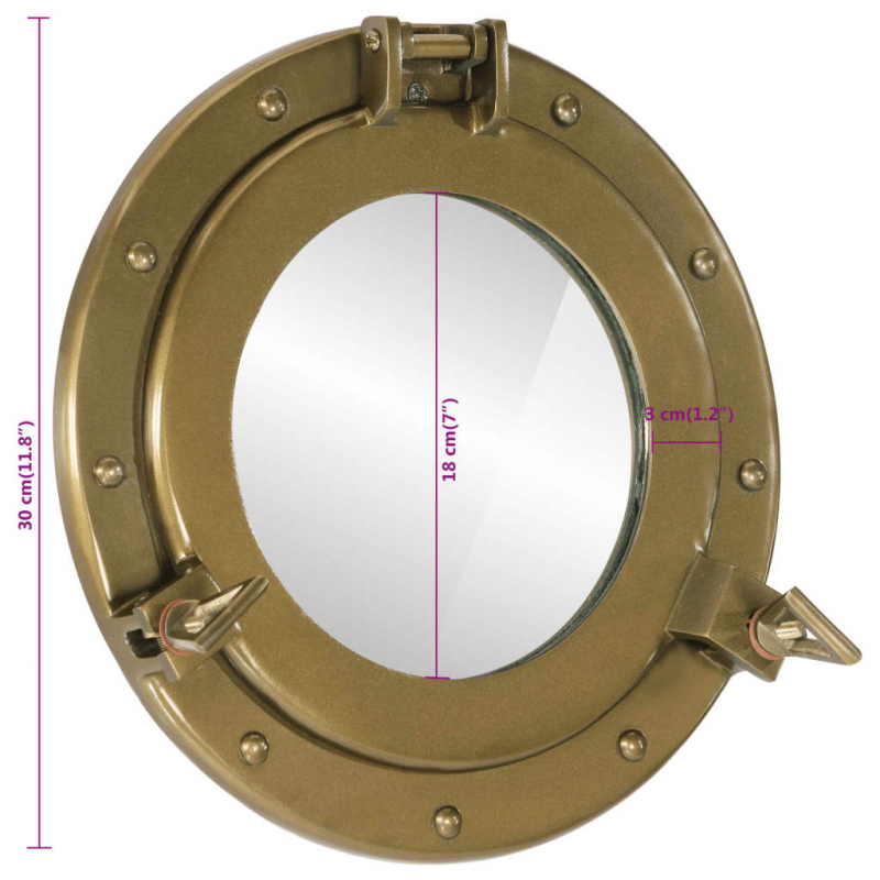 Bullaugen-Spiegel Wandmontage Ø30 cm Aluminium und Glas