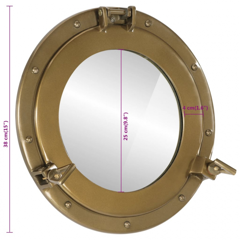 Bullaugen-Spiegel Wandmontage Ø38 cm Aluminium und Glas