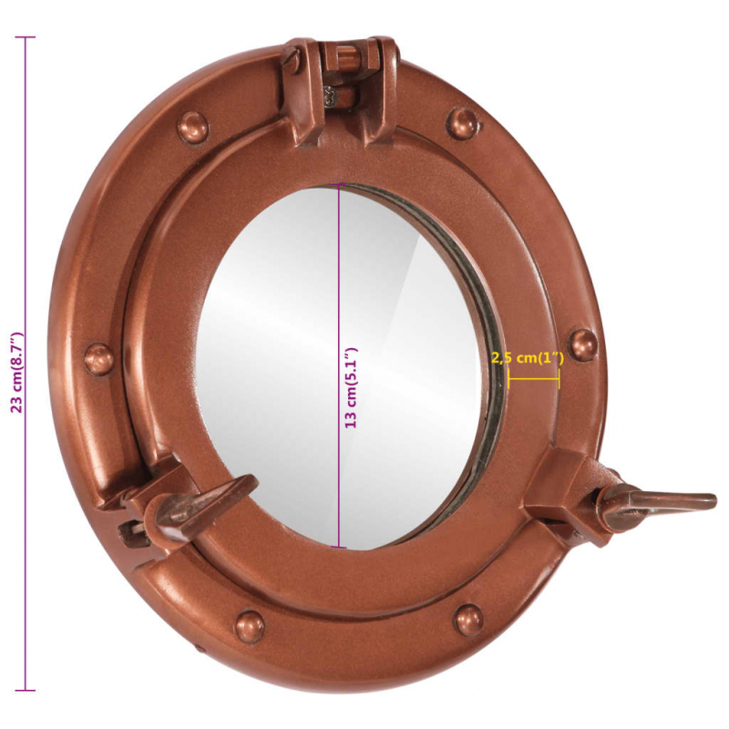Bullaugen-Spiegel Wandmontage Ø23 cm Aluminium und Glas