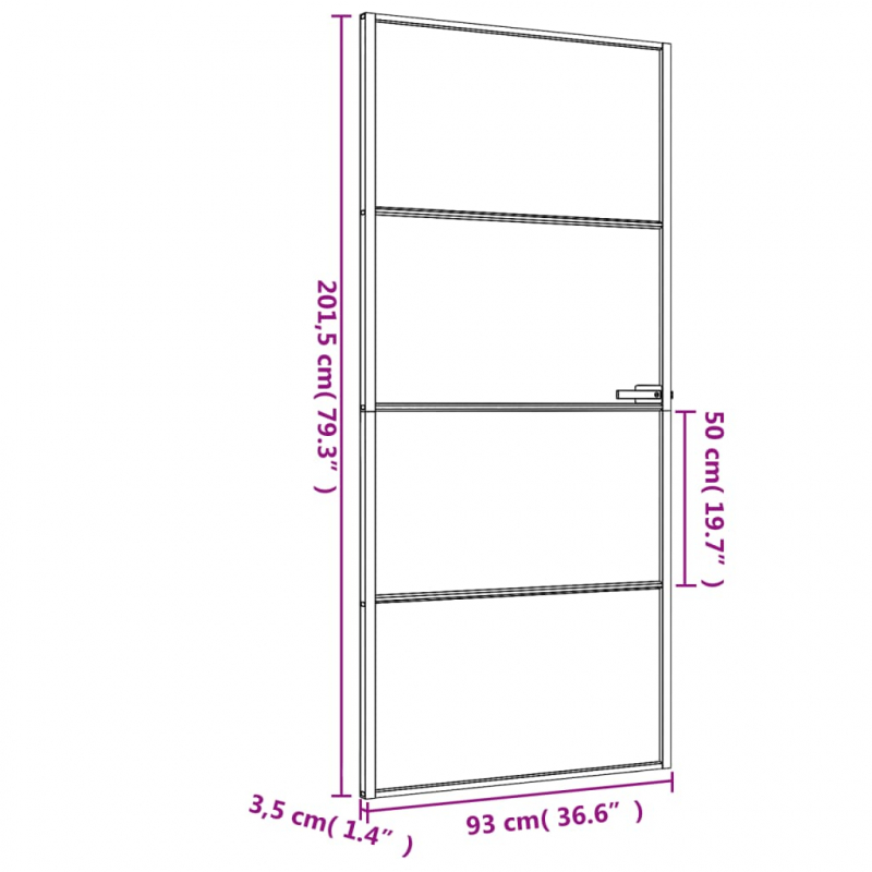 Innentür Schlank Schwarz 93x201,5 cm Hartglas & Aluminium