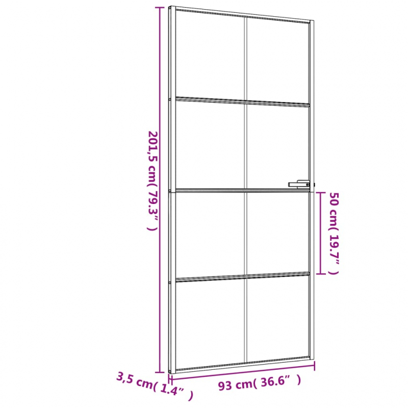 Innentür Schlank Schwarz 93x201,5 cm Hartglas & Aluminium