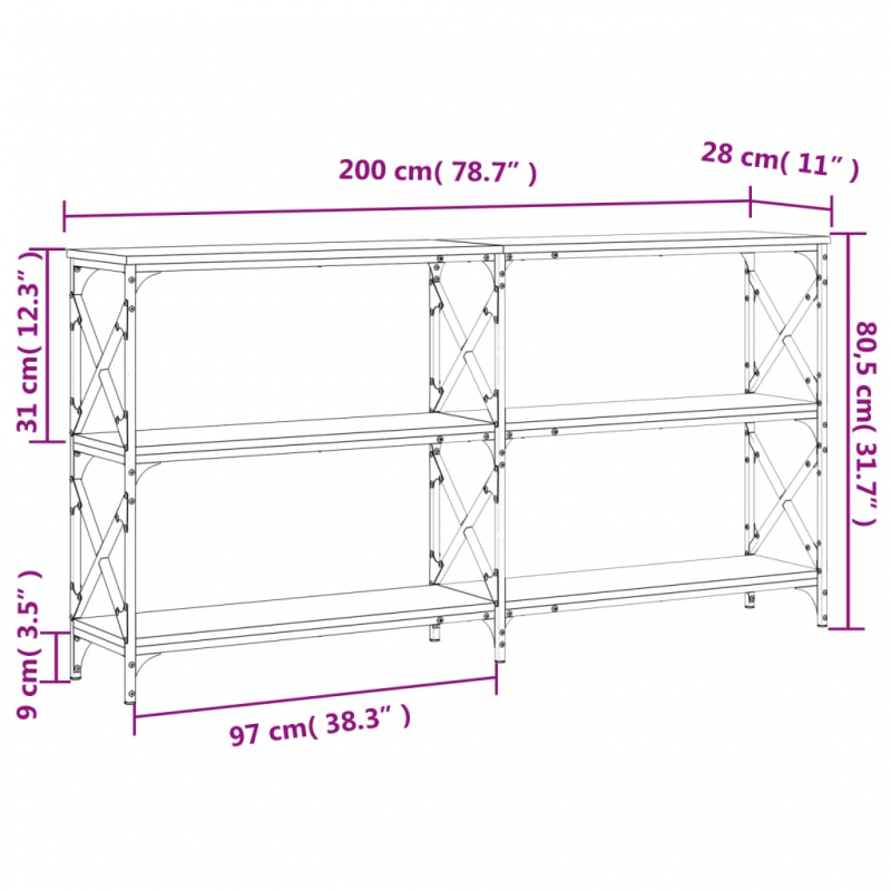 Konsolentisch Schwarz 200x28x80,5 cm Holzwerkstoff