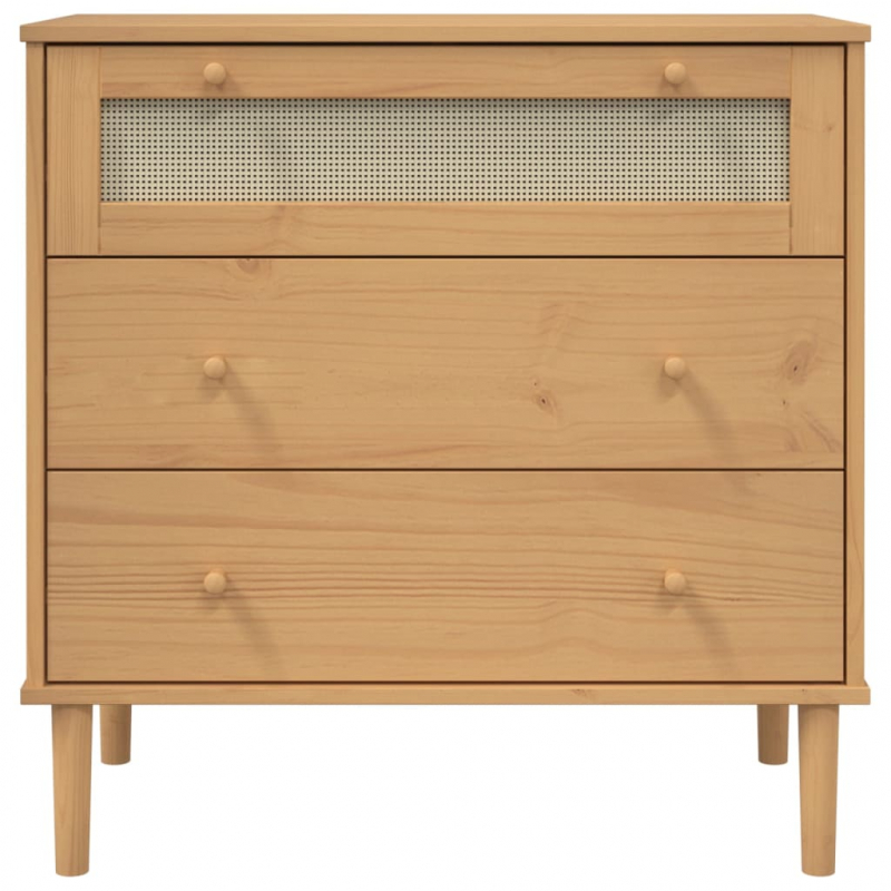 Schubladenkommode SENJA Rattan-Look Braun 80x40x80 Kiefernholz