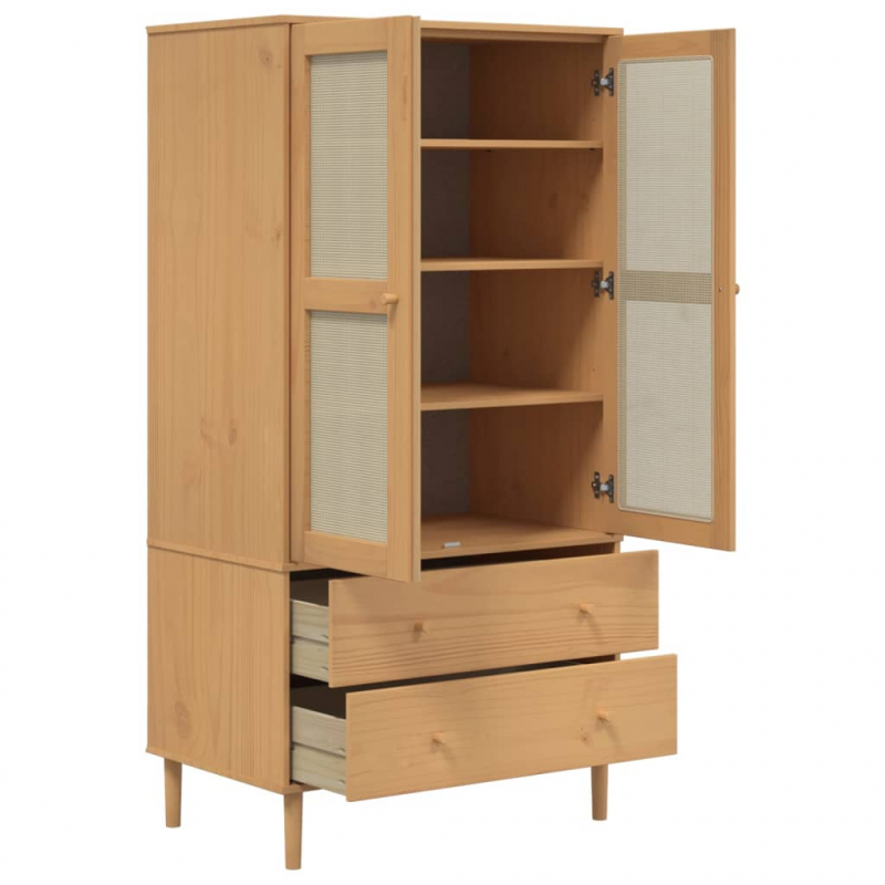 Kleiderschrank SENJA Rattan-Optik Braun 90x55x175cm Kiefernholz