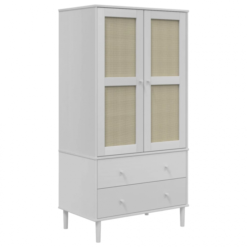 Kleiderschrank SENJA Rattan-Optik Weiß 90x55x175 cm Kiefernholz