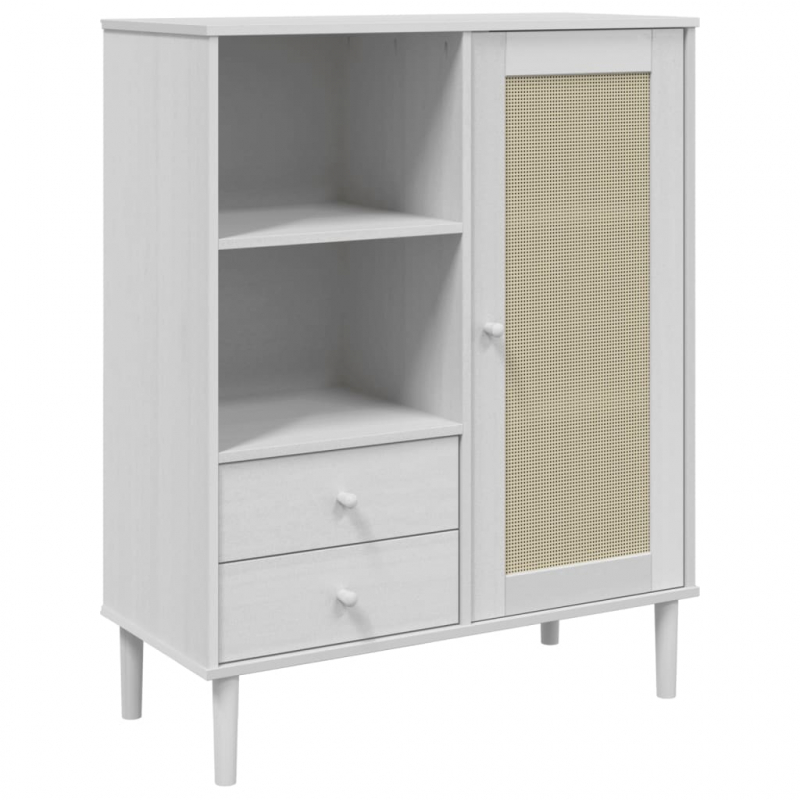 Highboard SENJA Rattan-Optik Weiß 90x40x112 cm Kiefernholz