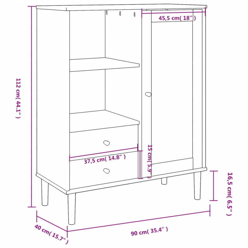 Highboard SENJA Rattan-Optik Schwarz 90x40x112 cm Kiefernholz