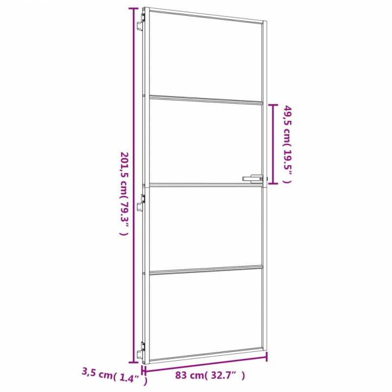 Innentür Schlank Golden 83x201,5 cm Hartglas und Aluminium