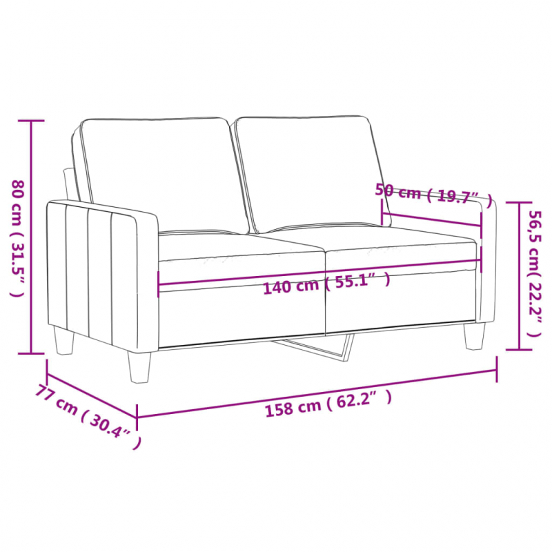 2-Sitzer-Sofa Schwarz 140 cm Samt