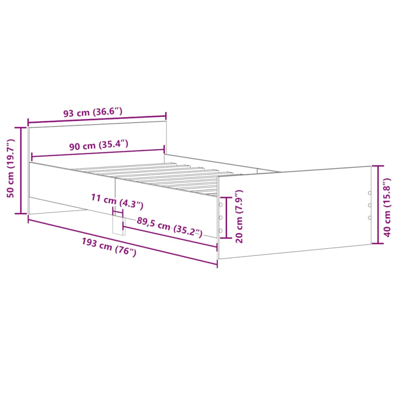 Bettgestell Betongrau 90x190 cm Holzwerkstoff