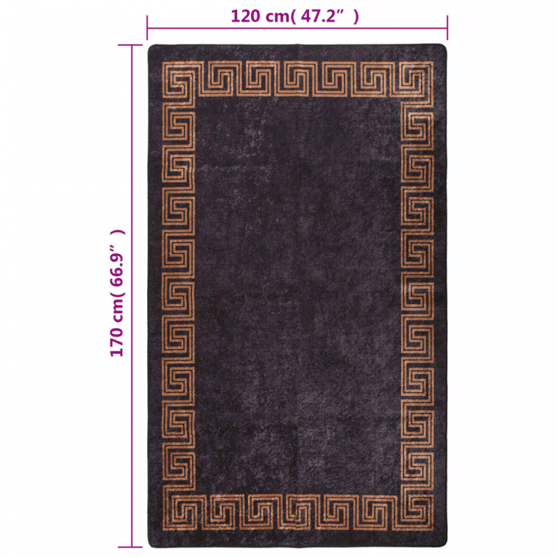 Teppich Waschbar Schwarz und Gold 120x170 cm Rutschfest