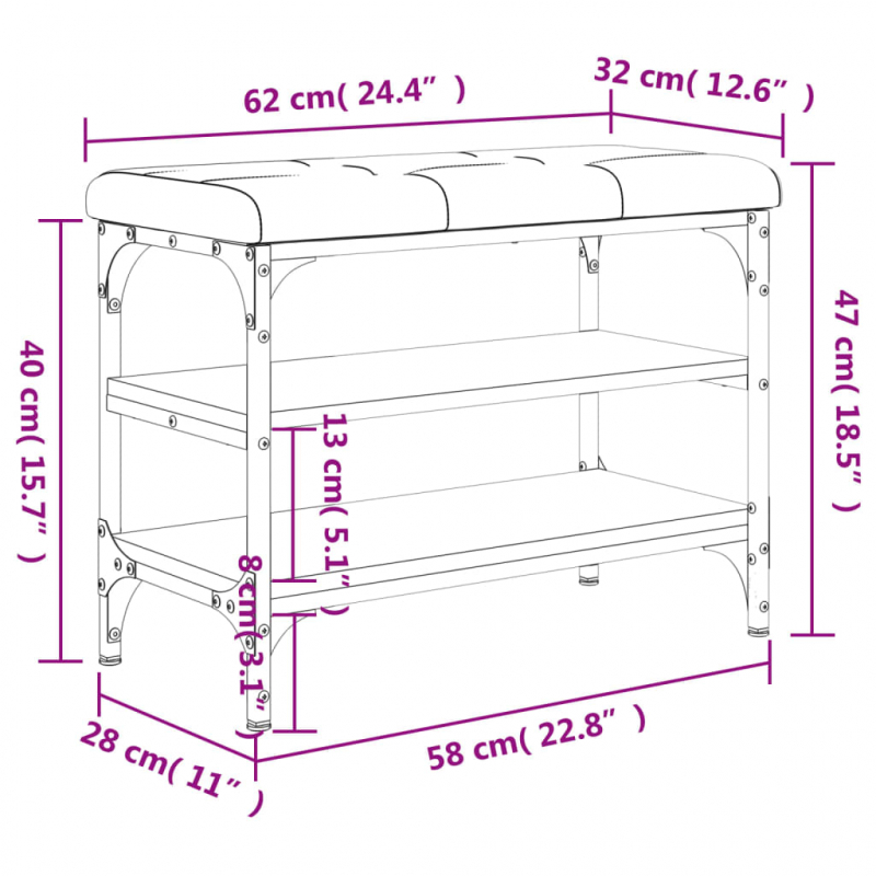 Schuhbank Schwarz 62x32x47 cm Holzwerkstoff