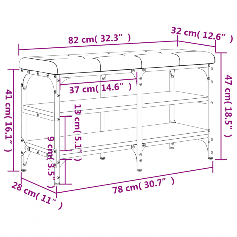 Schuhbank Grau Sonoma 82x32x47 cm Holzwerkstoff