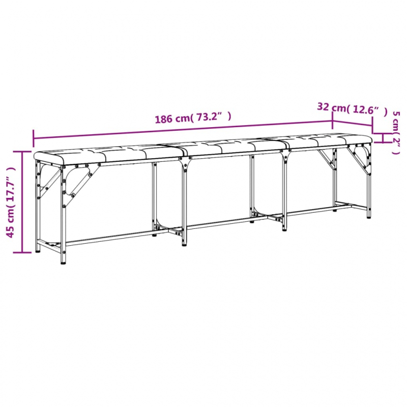 Essbank Dunkelgrau 186x32x45 cm Stahl und Stoff