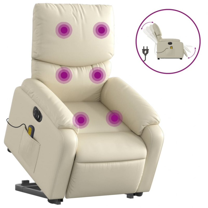 Massagesessel mit Aufstehhilfe Elektrisch Creme Kunstleder