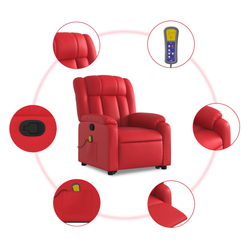 Massagesessel mit Aufstehhilfe Rot Kunstleder