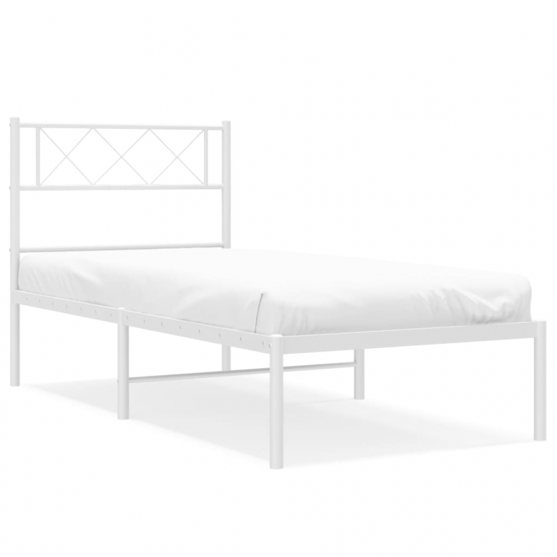 Bettgestell mit Kopfteil Metall Weiß 107x203 cm