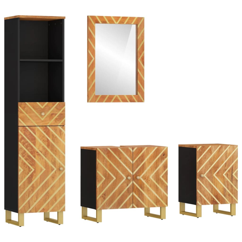 4-tlg. Badschrank-Set Braun und Schwarz Massivholz Mango