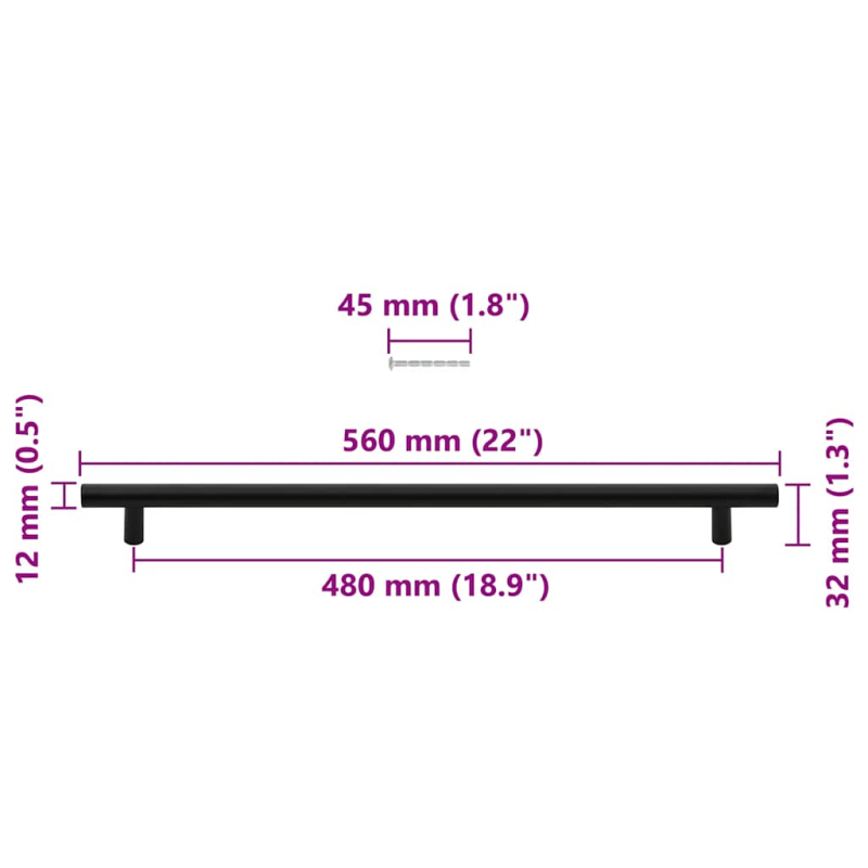 Möbelgriffe 5 Stk. Schwarz 480 mm Edelstahl