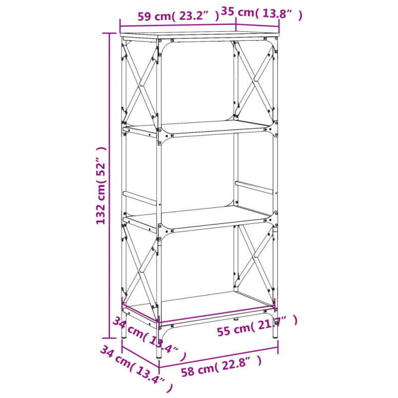 Bücherregal 4 Böden Grau Sonoma 59x35x132 cm Holzwerkstoff