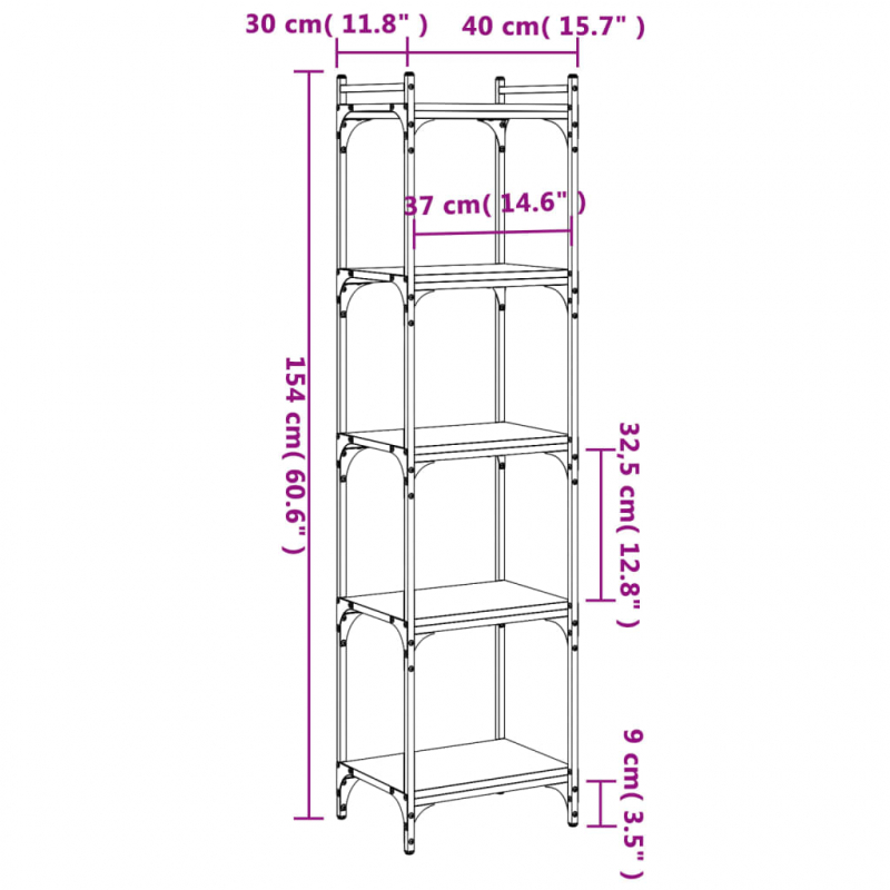 Bücherregal 5 Böden Grau Sonoma 40x30x154 cm Holzwerkstoff