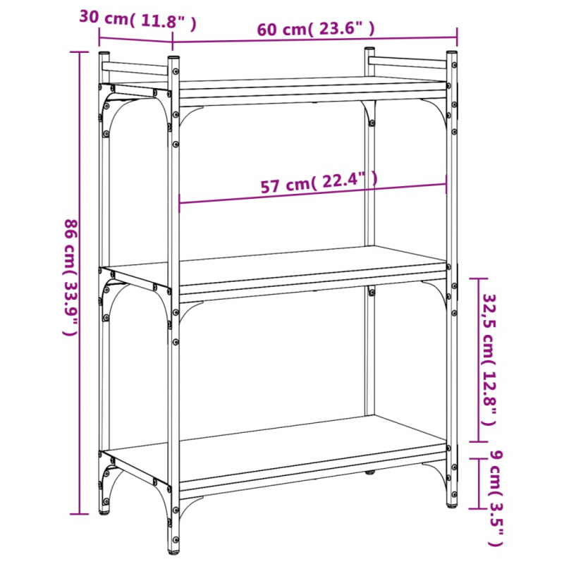 Bücherregal 3 Böden Schwarz 60x30x86 cm Holzwerkstoff