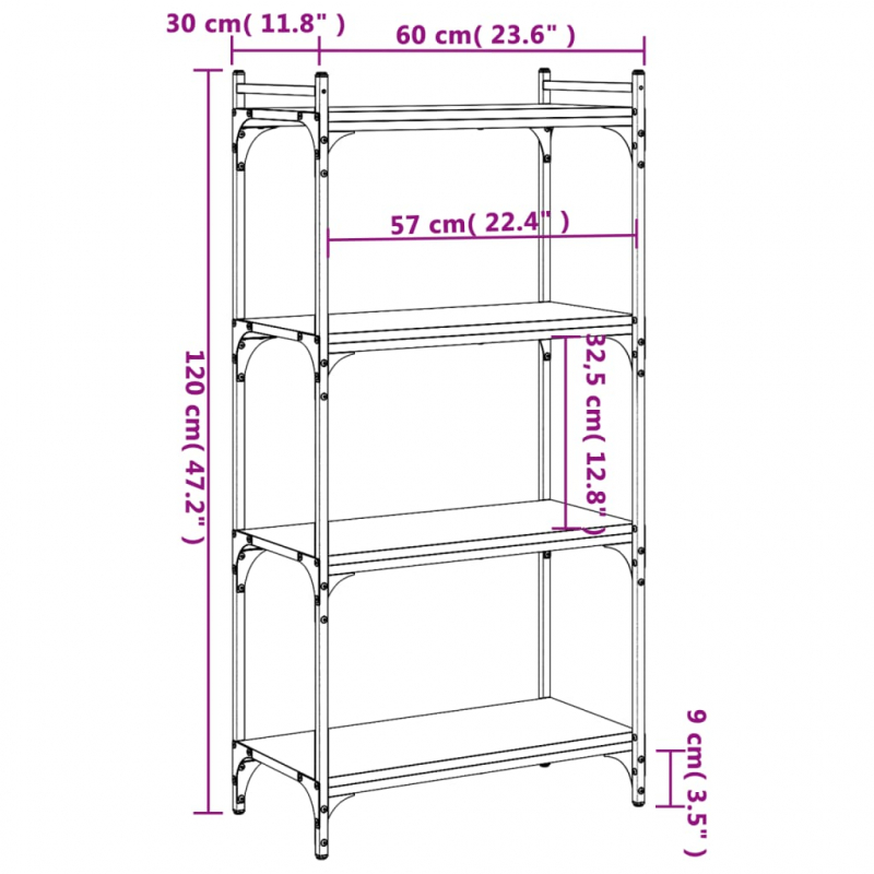 Bücherregal 4 Böden Braun Eiche-Optik 60x30x120cm Holzwerkstoff