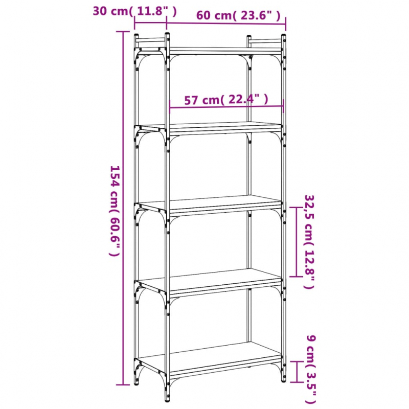 Bücherregal 5 Böden Schwarz 60x30x154 cm Holzwerkstoff