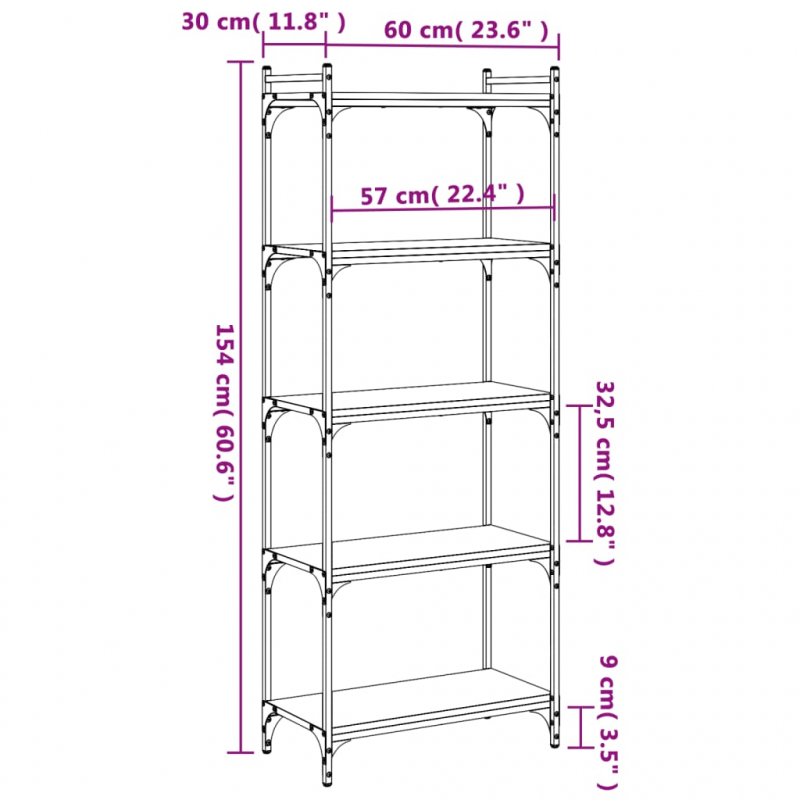 Bücherregal 5 Böden Grau Sonoma 60x30x154 cm Holzwerkstoff