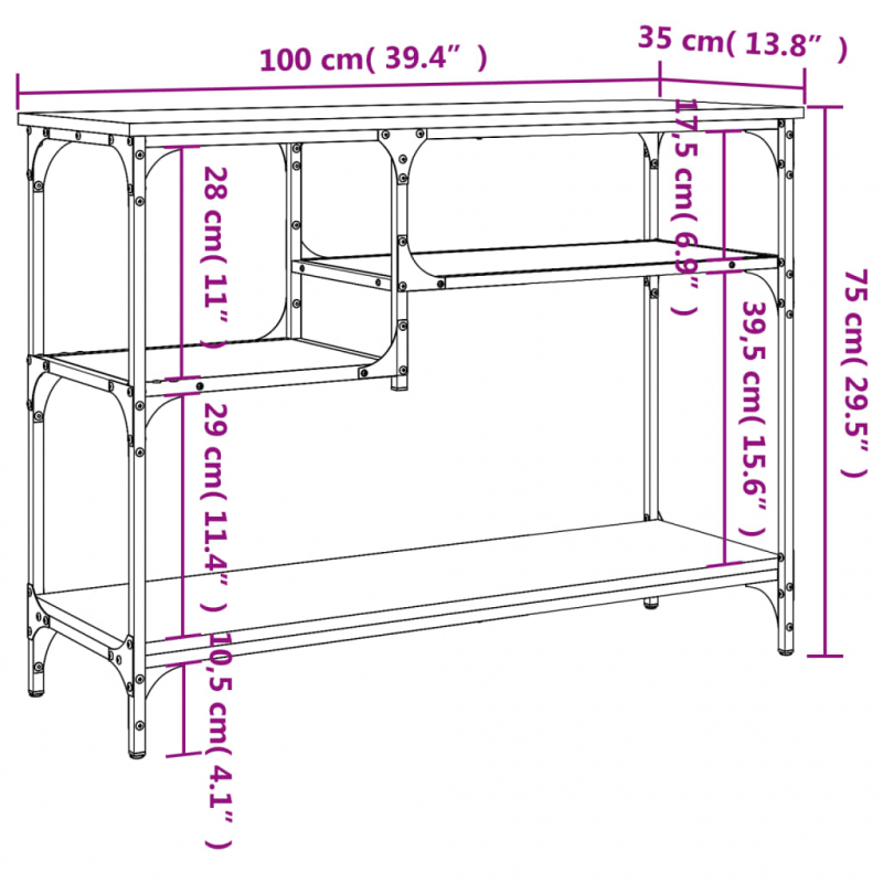 Konsolentisch mit Ablagen Grau Sonoma 100x35x75 cm