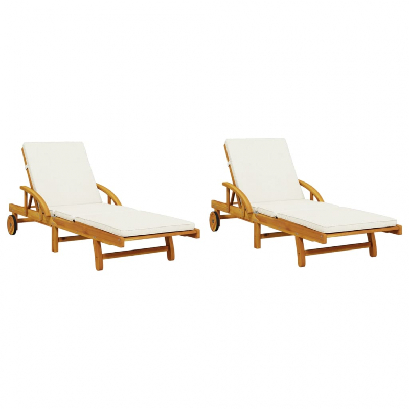 Sonnenliegen 2 Stk. mit Auflagen 200x68x83 cm Massivholz Akazie