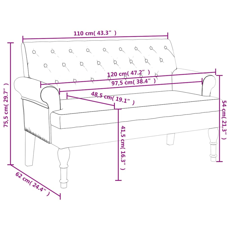 Sitzbank mit Rückenlehne Dunkelgrau 120x62x75,5 cm Stoff
