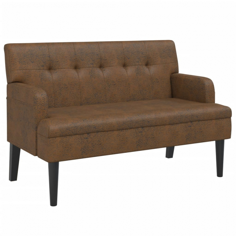 Sitzbank mit Rückenlehne Braun 112x65,5x75 cm Wildleder-Optik